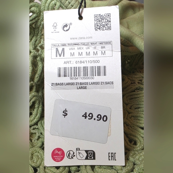 NWT Zara Green Cotton Crochet Buckle Style Bag - Picture 12 of 12